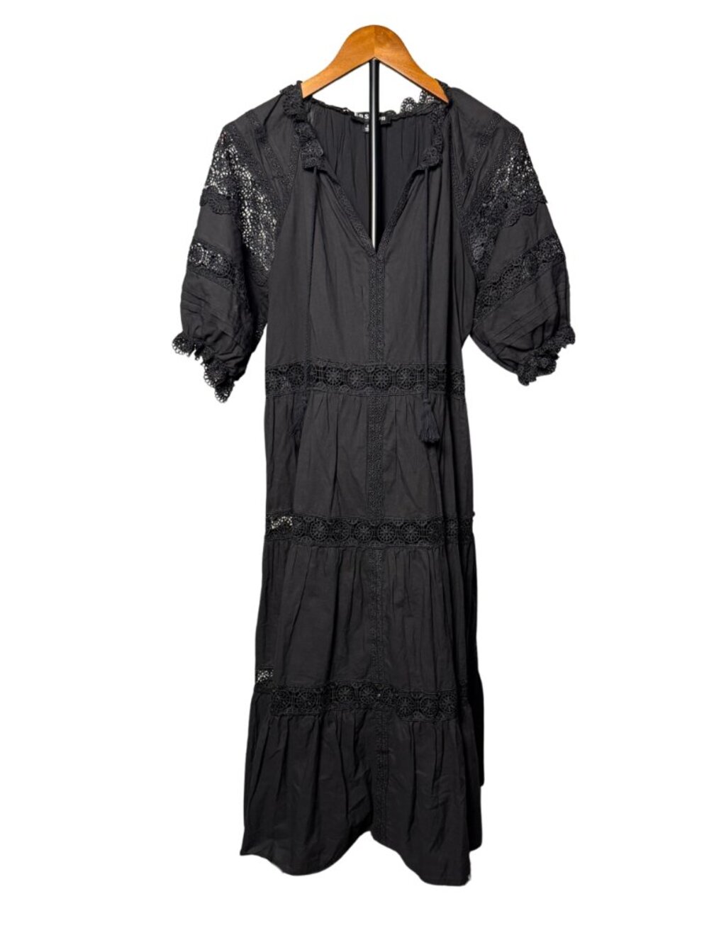 En Saison Black Lace Inset Tiered Maxi Dress Size Small